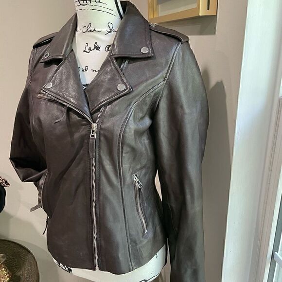 BOD & CHRISTENSEN Leather Mixed Media Moto Brown Jacket M - Picture 5 of 10